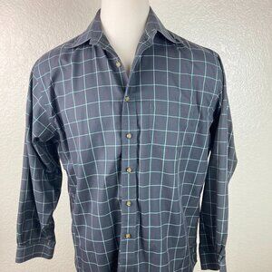 Brooks Brothers Plaid Gray White Red Button Up No Iron Dress Shirt Sz L